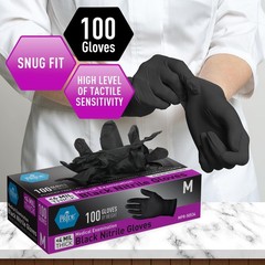 MED PRIDE Black Nitrile Gloves 4 Mil Medium 100 Count
