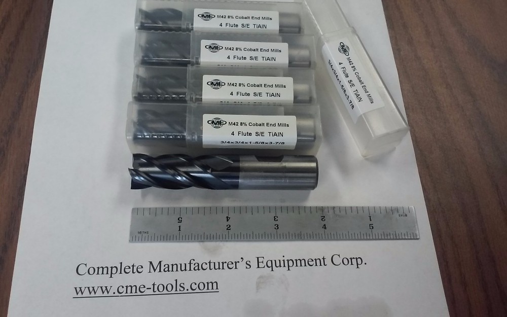 3/4″ M42 cobalt 4 flt end mills Tialn coated 5pc for $116.00 #1009-COT-34-new
