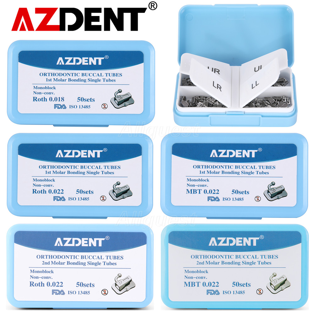 50Sets AZDENT Dental Orthodontic Buccal Tube 1st 2nd Molar Tube Roth MBT 022/018