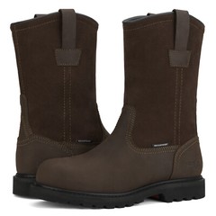HISEA Men Steel Toe Safety Work Boots Pull On Waterproof Leather Wellington Boot