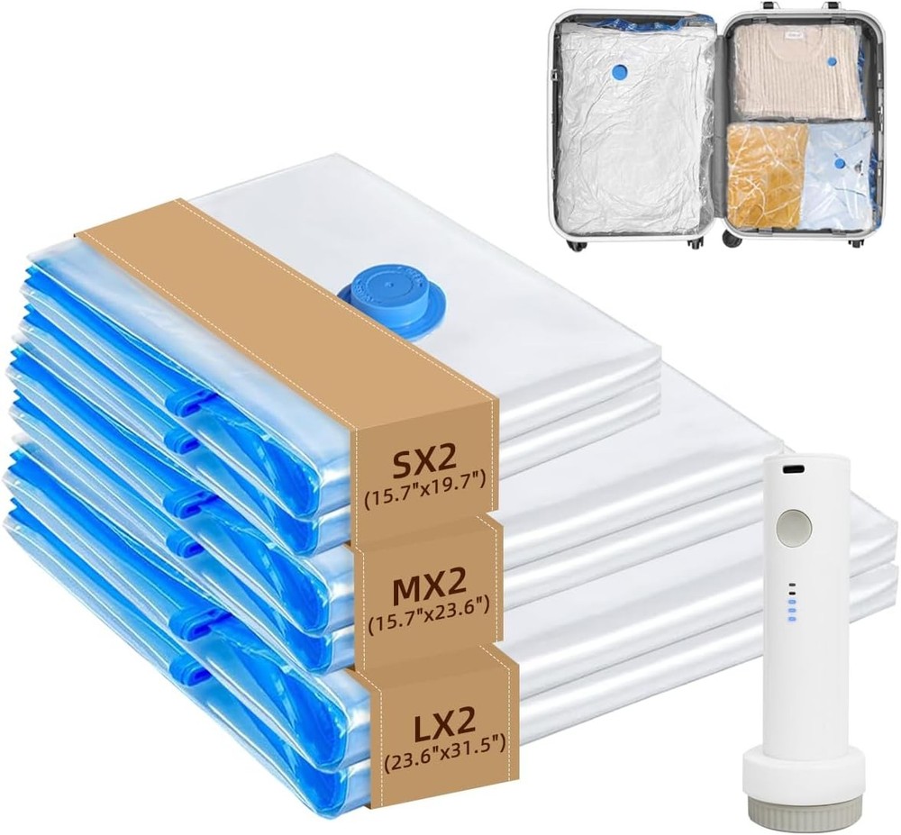 Vacuum Seal Bags with Portable Electric Pump, 6 Pack Vacuum Storage Bags for