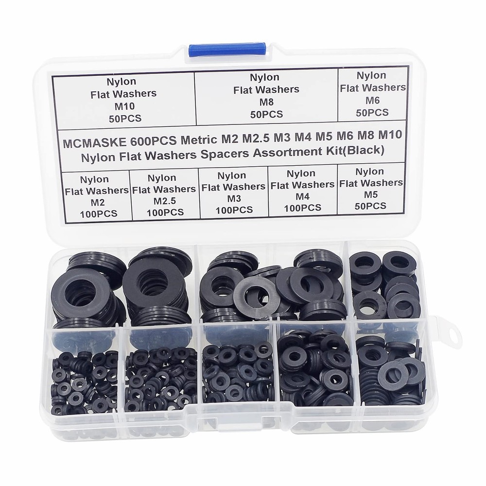 MCMASKE 600PCS Metric M2 M2.5 M3 M4 M5 M6 M8 M10 Nylon 20 millimeters, Black