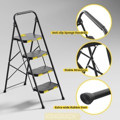 4 Step Ladder, Sturdy Steel Step Stool with Safe-Lock Design,Handrail, Anti-Slip