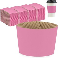 100 Pack] Pink Coffee Cup Sleeves Disposable for Hot Drinks, Durable Corrugated