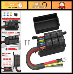6 Way 12V Waterproof Fuse Relay Box with 6 Relays & 12 ATC/ATO Fuses for Car Mar