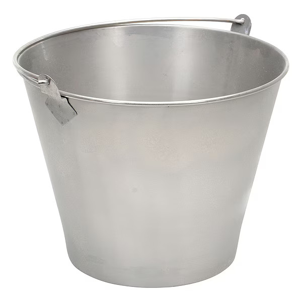 Zoro Select BKT-SS-325 3.3 gal Round Tapered Bucket, Silver, 304 Stain
