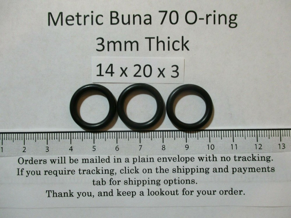 14mmID x 20mm OD x 3mm thick O-ring. Buna-70. Quan 3.