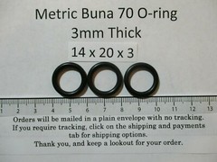 14mmID x 20mm OD x 3mm thick O-ring. Buna-70. Quan 3.