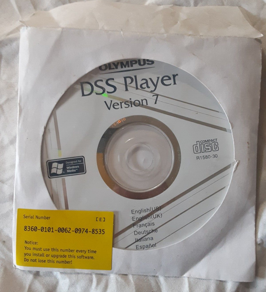 Olympus DSS Player version 7 disc R1580-30 2007, USED, *NO LICENSE FOUND *AS IS