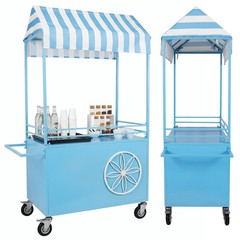 Candy Cart with Lockable Wheels Mobile Food Display Stand Dessert Cart W/ Canopy