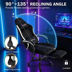 Fabric Gaming Chair with Footrest Lumbar Support Adjustable High Back Desk Chair