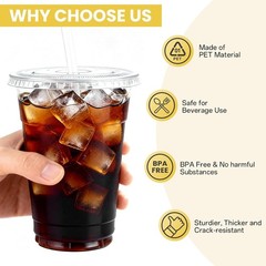 100x 16oz Clear Plastic Cups w/Lids & Straws, Heavy Duty Cold Drink