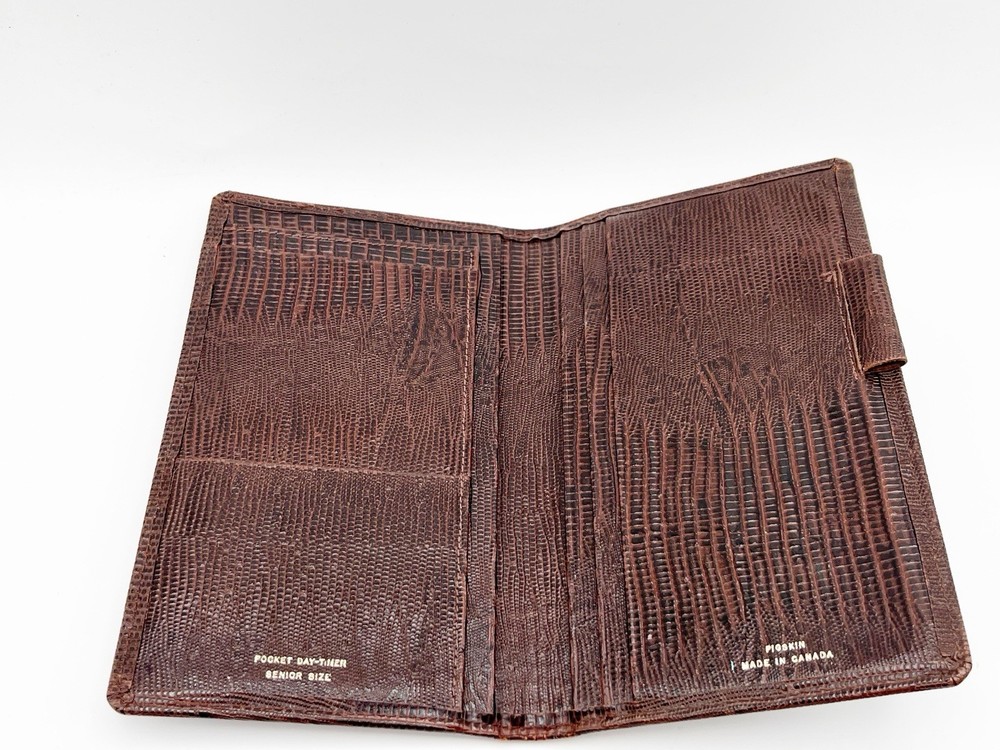 Vintage Day-Timer Senior Size Wallet Organizer Pig Skin Lizard Texture Brown MJD