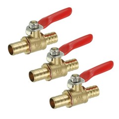 3 Pack 3/8″ Brass Mini Ball Valve Shut-off Valve Hose Barb Red Handle Brass Tone