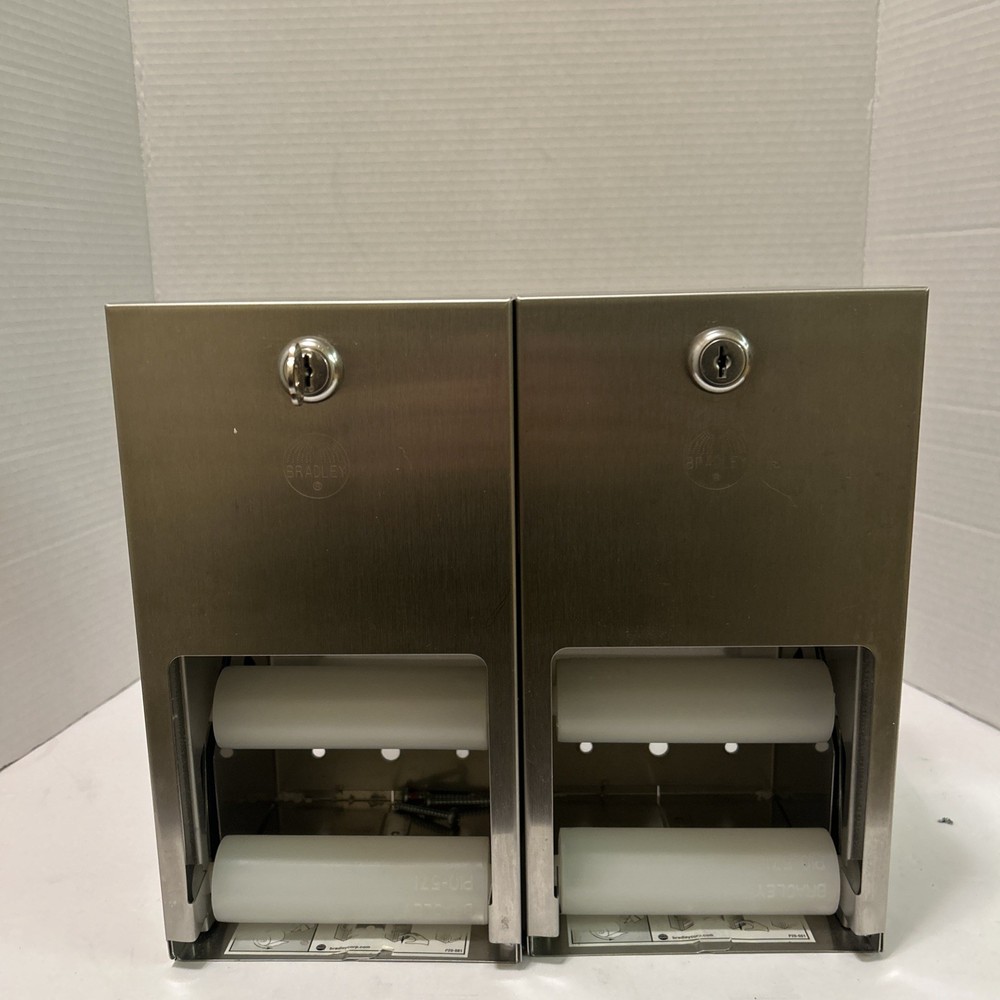 Bradley lot of 2 Commercial 2 Roll Toilet Paper Dispenser Stainless Steel, Locks