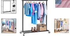 Clothing Clothes Rack on Wheels Heavy Duty Portable Wardrobe Storage