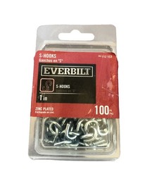 Everbilt 1 Inch Zinc Plated S-Hooks 100 Pack (SHIPS IN 24 HOURS)