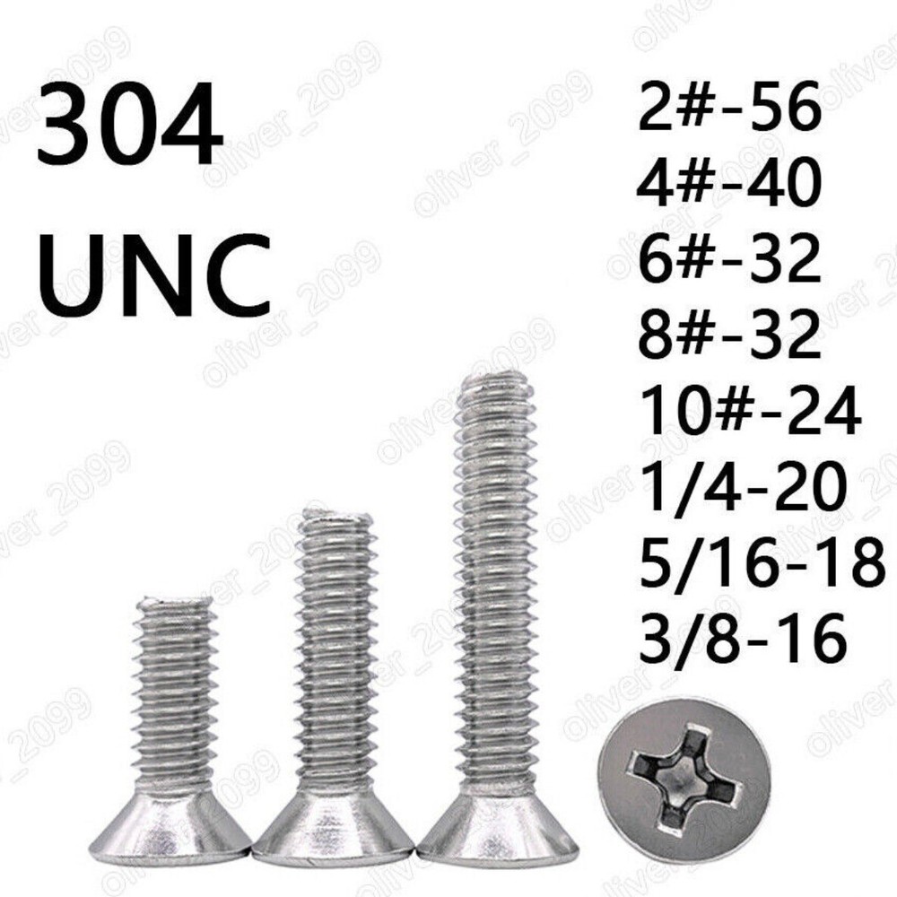 304 Stainless Steel Phillips Countersunk Flat Head Screws 2# 4# 6# 8# 10# 1/4