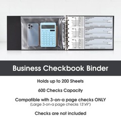 7 Ring Check Binder, 3-On-A-Page Business Checkbook Holder, 500 Checks Capacity