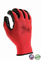 Work Gloves with Nitrile Coated Grip, Pack of 12 Pairs, Multipurpose, Red, AJ