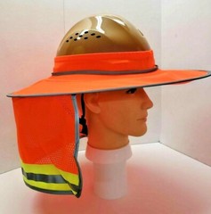 Orange Hard Hat Sun Shade Visor Full Brim Mesh Neck HI VIS REFLECTIVE STRIPE