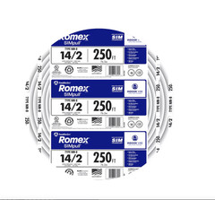 14/2 romex copper wire 250ft roll for electricians, contractors, builders.