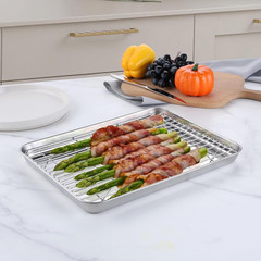 Quarter Sheet with Rack (1 Pan + 1 Rack), 9×13 Stainless Steel Baking Pan with W
