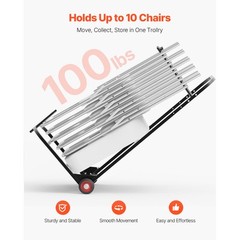 Folding Chair Rack Cart for 10 Chairs of 100 LBS Push-Style Chair Dolly