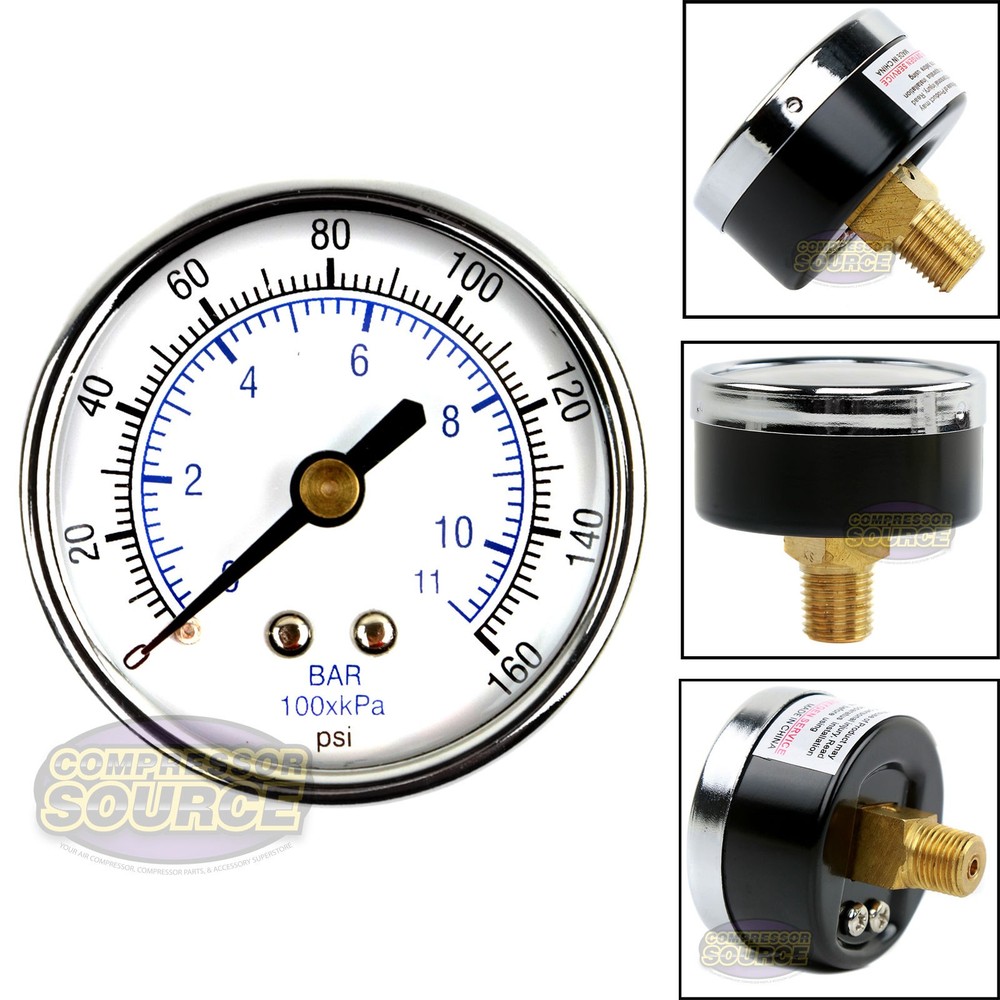 1/4″ NPT Air Pressure Gauge 0-160 PSI Rear Back Mount Mount 2″ Face 102D-204F