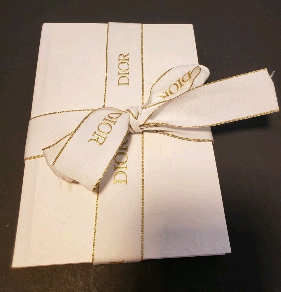 DIOR Flower Embossed White/Gold Blank Notebook Diaries Limited Edition w/Ribbon