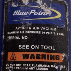 Blue Point AV1000A Hand Held Air Vacuum w/ Extension Tube, 3scfm, 90psig Max