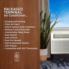 OLMO 9,000 BTU Smart PTAC AC w/ Heat Strip 230V PTHP Heating & Cooling W/ Remote