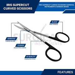 Supercut Iris Scissors Curved Surgical Instruments 4.5″ Stainless German Grade