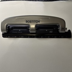 Bostitch Office 3 Hole Punch, 12 Sheet Cap, Metal, Rubber Base, Easy-Clean T