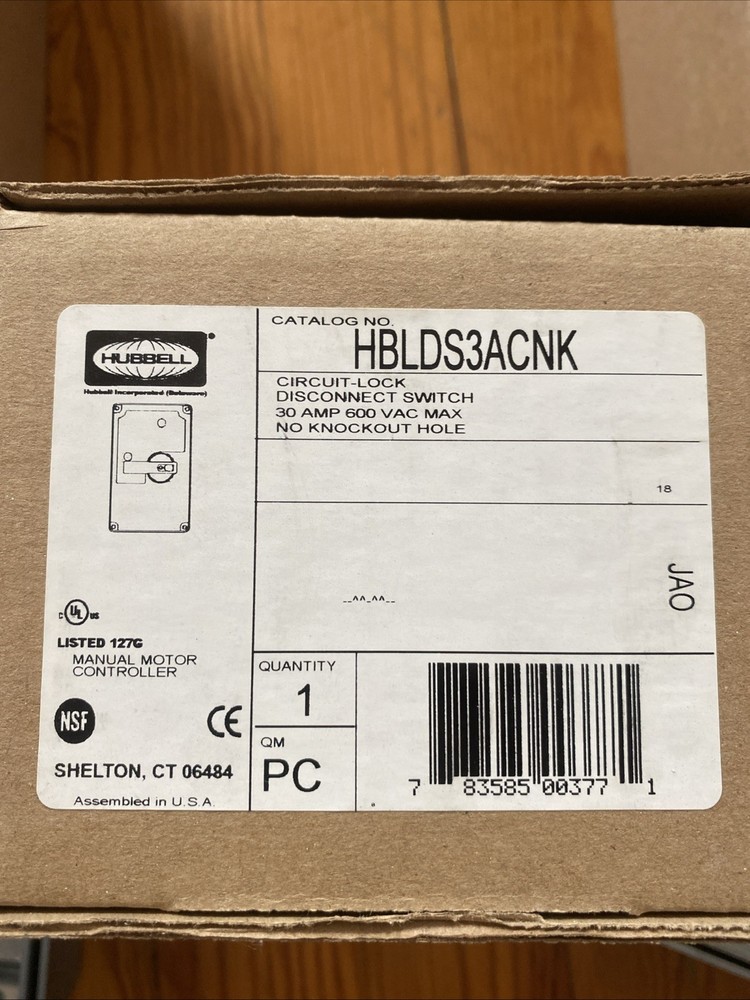 Hubbell BHLDS3AC Gray Type 4x 600VAC 30AMP Circuit Lock Disconnect Switch