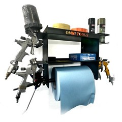 OMNI TOOLS Wall Mount Paper Towel Holder Rack Spray Gun Shelf – Black Steel