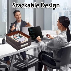 Leather Letter Tray Desk Organizer, Stackable Mail Paper Holder, Coffee