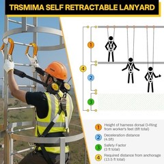 TRSMIMA 6FT Twin Leg Self Retracting Lanyard for Roofing and Construction