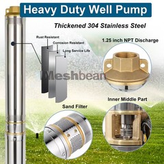 1HP 4″ Deep Well Submersible Pump 220V 37GPM 207FT Max 100ft Cord w/Control box