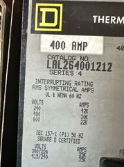Square D Thermal-Magnetic Circuit Breaker 400 AMP LAL264001212
