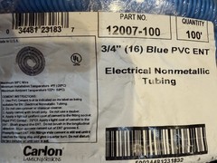 Carlon 12007-100 3/4″ Blue PVC ENT Nonmetallic Tubing 100 ft Smurf Tube Conduit