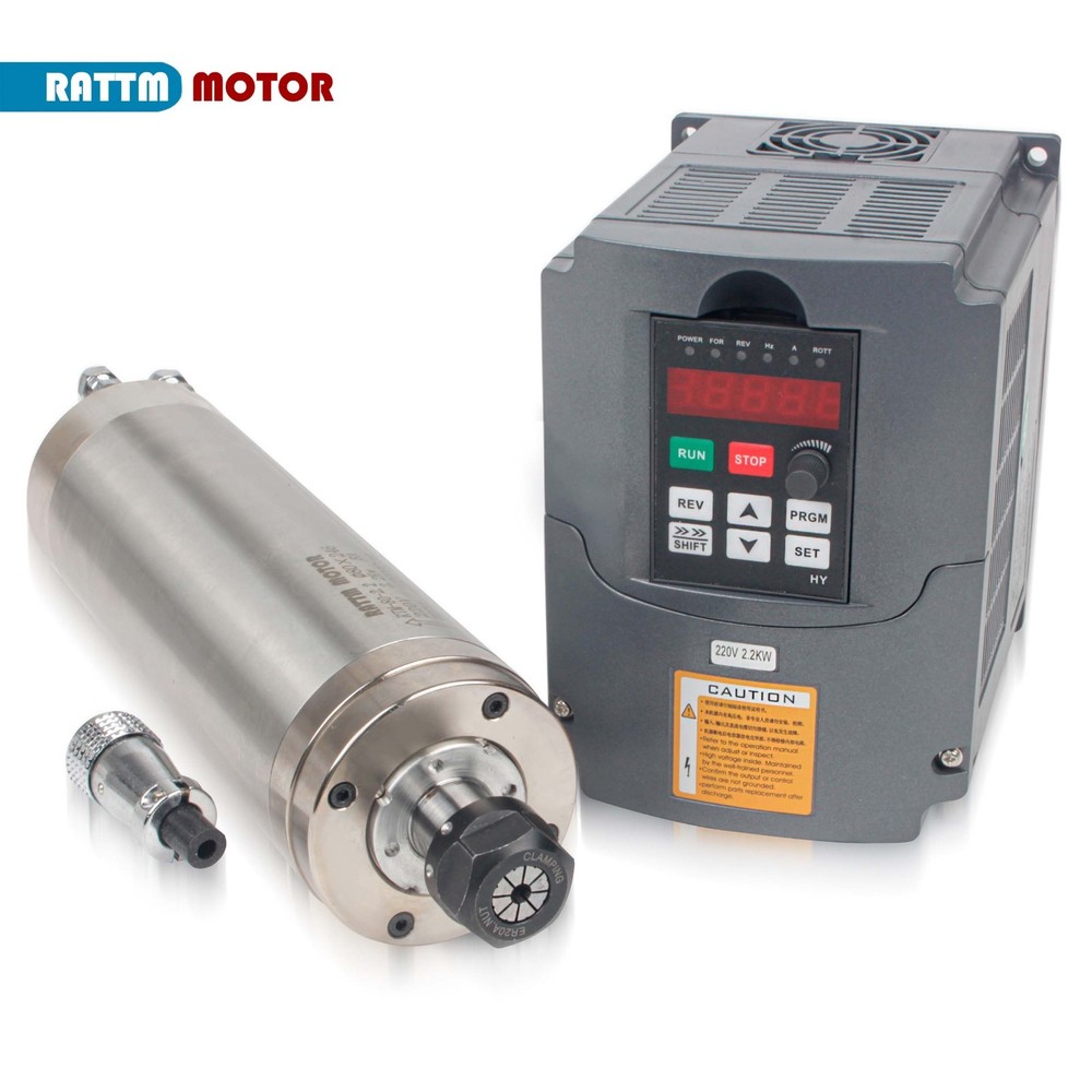 US SHIP】2.2KW 220V Water Cooled CNC Spindle Motor 246MM+VFD Driver Inverter