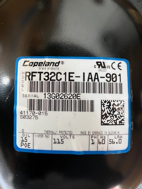 Copeland Hermetic Comp RFT32C1E-IAA-901 115V/1/60 R404 1/2 HP Low and Med. Temp