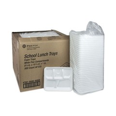 Pactiv Evergreen Foam School Trays 5 Compartment White 8.25×10.5×1 Inch 500 Ct