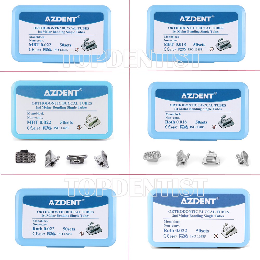 50Sets Dental Orthodontic Buccal Tubes Monoblock Tube 1st 2nd Molar MBT Roth 022