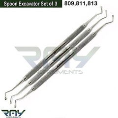 Set of 3 Dental Restorative Composite Instruments Spoon Excavator Double Ended