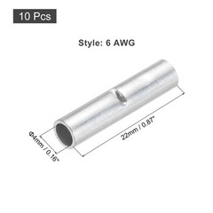 10Pcs 4 Gauge Non Insulated Butt Connectors 4 AWG Electrical Wire Silvery
