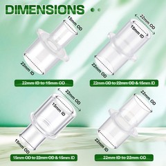 Geiserailie 4 Pack CPAP Hose Adapter, 15mm and 22mm Tubing Diameters Clear