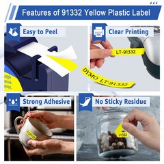 3X For DYMO LetraTag LT100T LT100H 91332 Yellow Plastic Label Tape 12mm S0721620