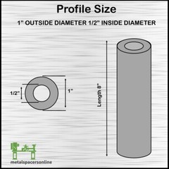 Aluminum Spacer-Tubing- 1″ OD x 1/2″ ID x 8″ Long–Fits M12 or 1/2″ Bolts